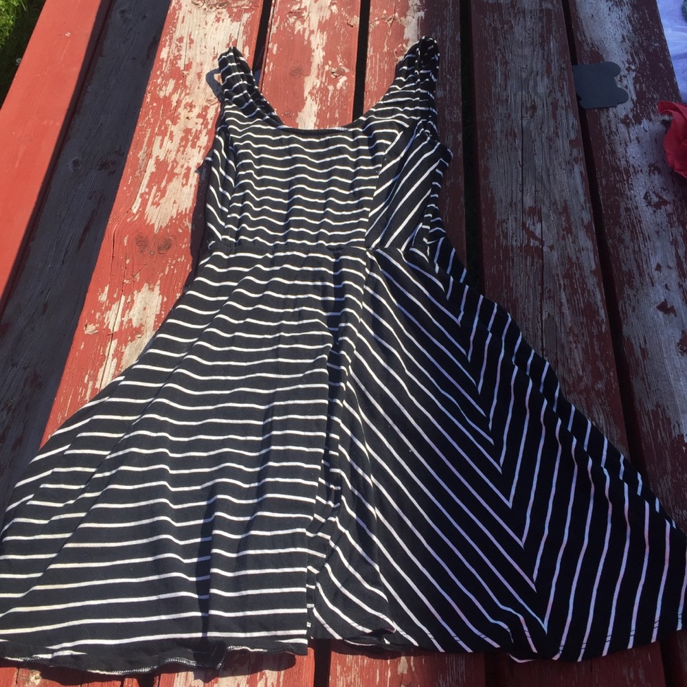 Black n White Striped Skater Dress size Medium